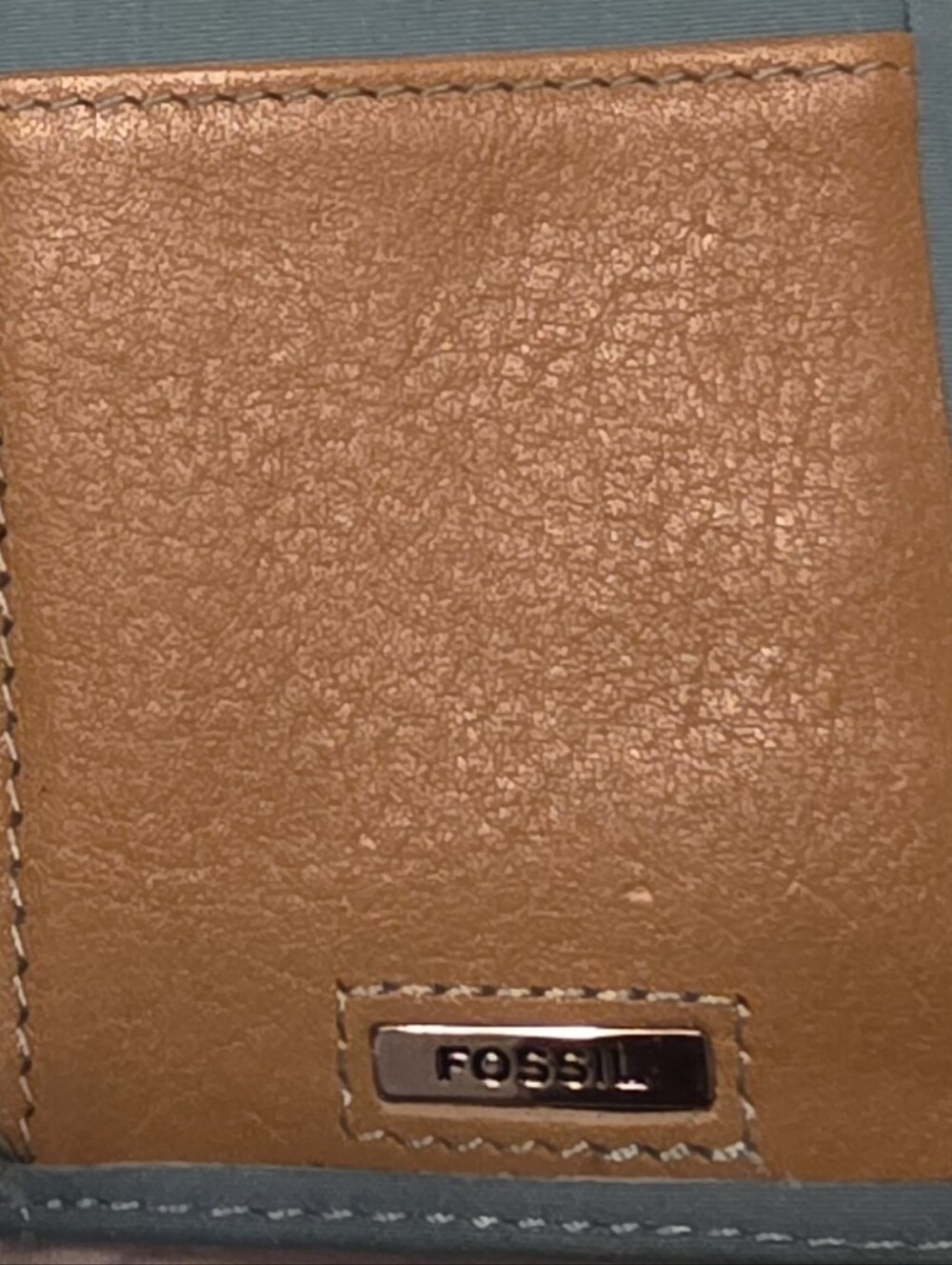 Fossil Two-Tone Teal & Tan Leather Wallet / Checkbook Organizer - Picture 5 of 5